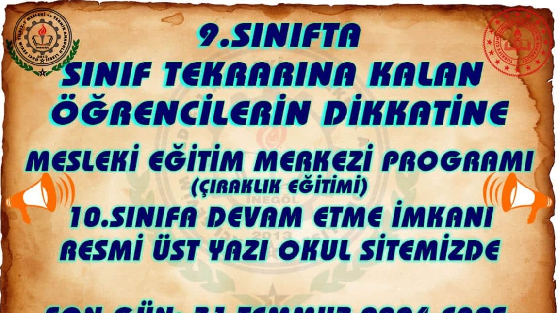 SINIF TEKRARINA KALAN 9.SINIF BÜTÜN ÖĞRENCİLERE;